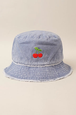 Distressed Denim Cherry Bucket Hat