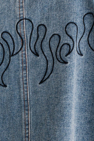 Denim Flame Embroidered Oversized Vest-FINAL SALE