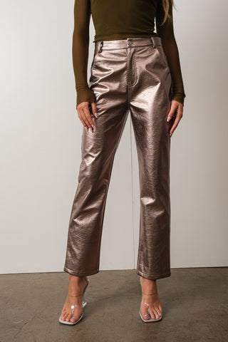 Faux Leather Metallic Pants-FINAL SALE