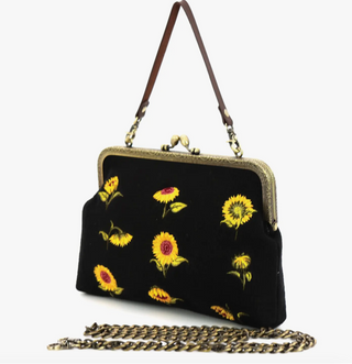 Kiss Lock Embroidered Sunflower Bag