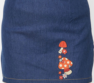 Mushroom Embroidered Denim Belted Mini Skirt-FINAL SALE