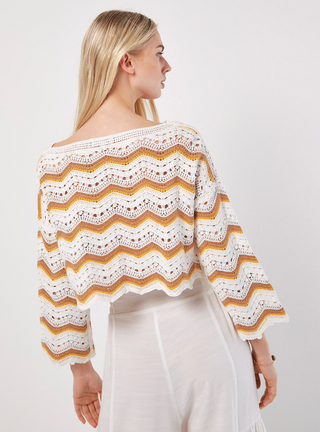 Bell Sleeve Crochet Waves Crop Top
