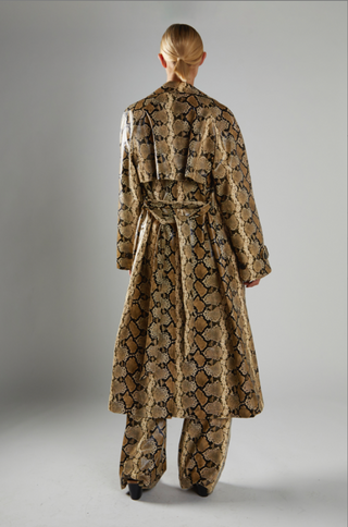 Double Breasted Snakeskin Print Trench Coat