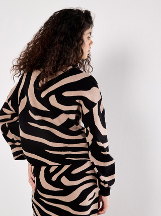 Zebra Jacquard Drop Shoulder Sweater
