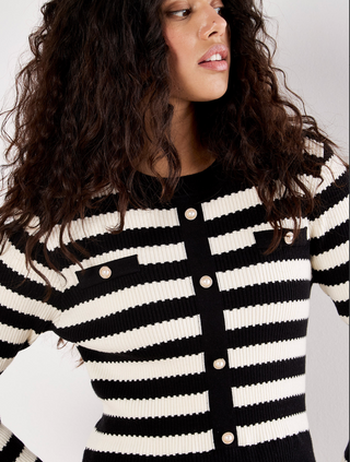 Striped Faux Cardigan Tulle Skirt Dress