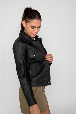 Chloe Trucker Faux Leather Jacket-FINAL SALE