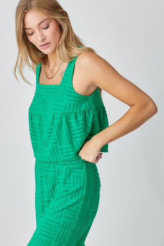 Flowy Textured Terry Cloth Cropped Tank Top