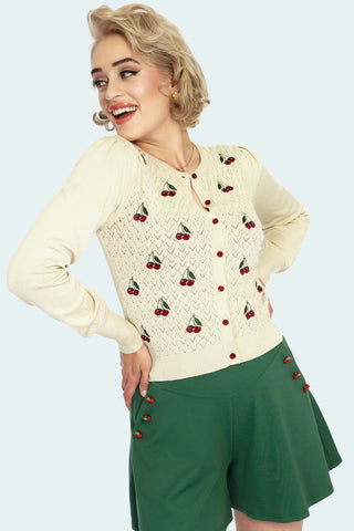 Cherry Embroidered Cardigan in Cream-FINAL SALE