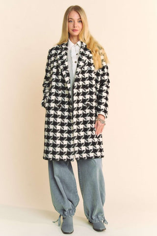 Double Breasted Houndstooth Tweed Coat