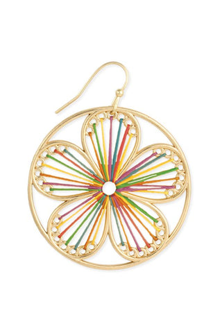 Rainbow String Art Gold Flower Earrings