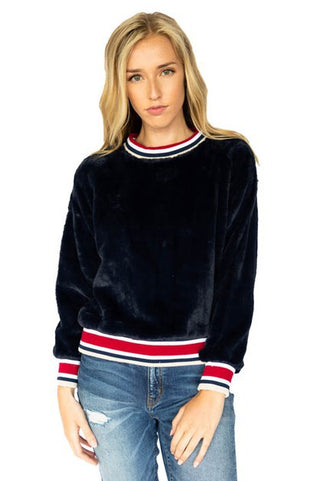 Varsity Faux Fur Sweater