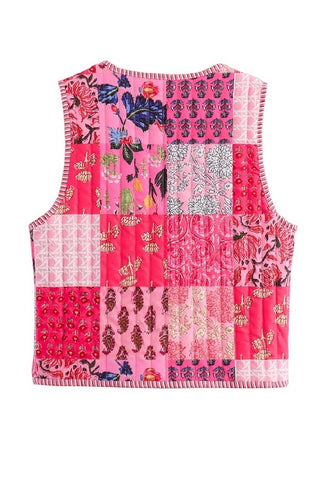 Patchwork Front Bow Quilted Vest-FINAL SALE