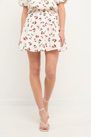 Cherry Print Tiered Mini Skirt