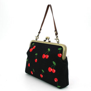 Kiss Lock Embroidered Cherry Bag