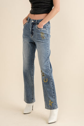 Embroidered Western Jeans