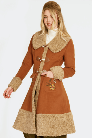 1970s Faux Fur Trimmed Lambswool Toggle Coat - Sincerely Betty