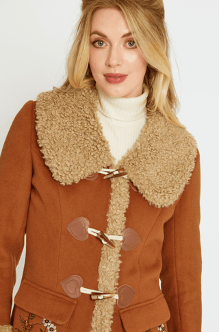 1970s Faux Fur Trimmed Lambswool Toggle Coat - Sincerely Betty