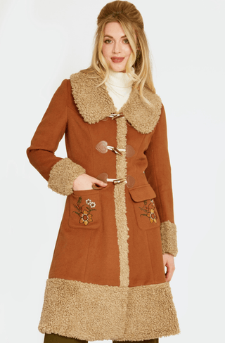 1970s Faux Fur Trimmed Lambswool Toggle Coat - Sincerely Betty