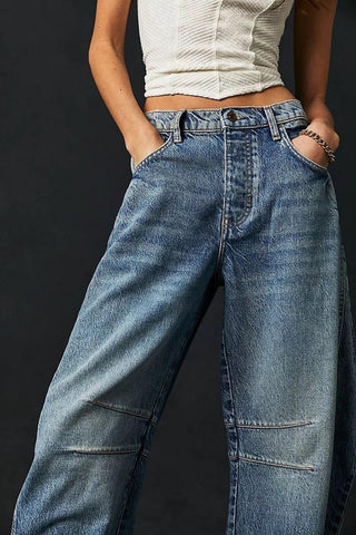 Mid Rise Barrel Jeans