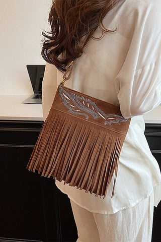 Faux Suede Vintage Fringe Shoulder Bag
