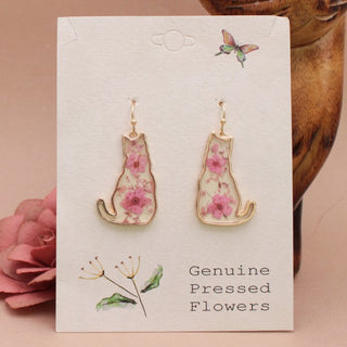 Pink Dried Flower Cat Earrings