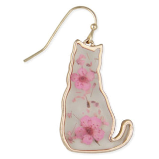 Pink Dried Flower Cat Earrings