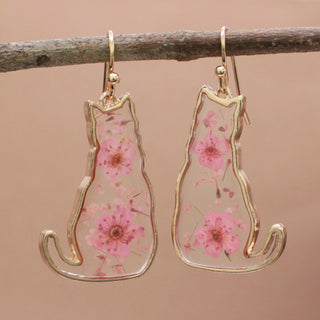 Pink Dried Flower Cat Earrings