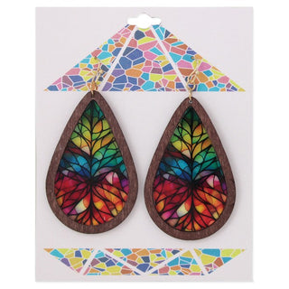 Rainbow Stained Glass Print Wood Earrings