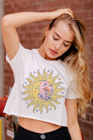Flower Sun & Moon Cropped Unisex Graphic Tee