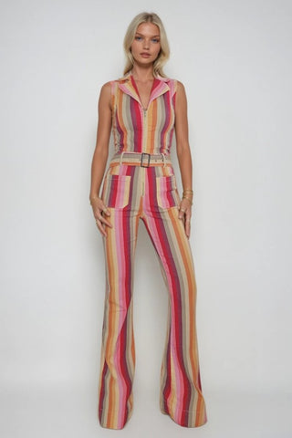 Stripe Denim Belted Jumpsuit