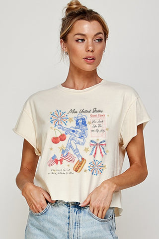 Miss United States Vintage Cropped Graphic Tee