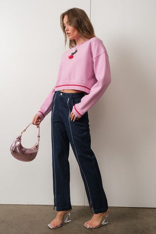 3 - D Knit Cherry Sweater - FINAL SALE - Sincerely Betty