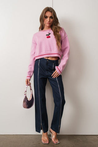 3 - D Knit Cherry Sweater - FINAL SALE - Sincerely Betty