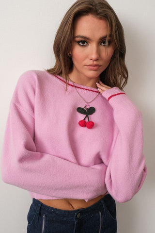 3 - D Knit Cherry Sweater - FINAL SALE - Sincerely Betty