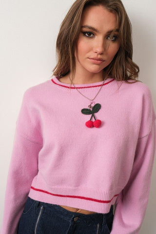 3 - D Knit Cherry Sweater - FINAL SALE - Sincerely Betty