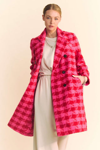 Double Breasted Houndstooth Tweed Coat