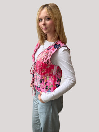 Patchwork Front Bow Quilted Vest-FINAL SALE