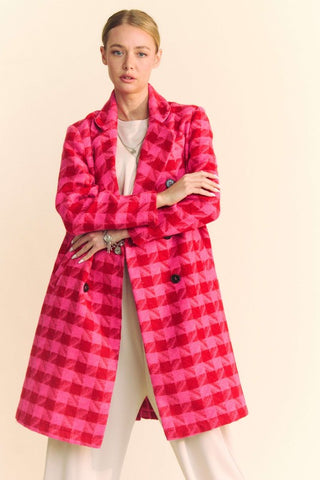 Double Breasted Houndstooth Tweed Coat