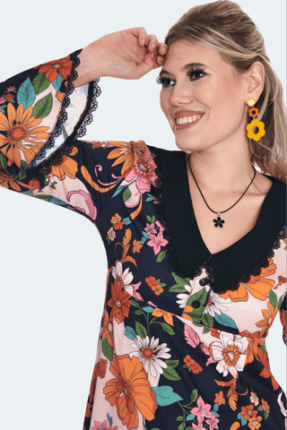 60s Floral Flared Sleeve Babydoll Dress - FINAL SALE - Sincerely Betty