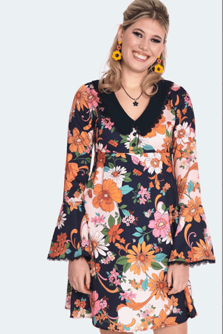 60s Floral Flared Sleeve Babydoll Dress - FINAL SALE - Sincerely Betty
