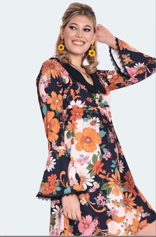60s Floral Flared Sleeve Babydoll Dress - FINAL SALE - Sincerely Betty