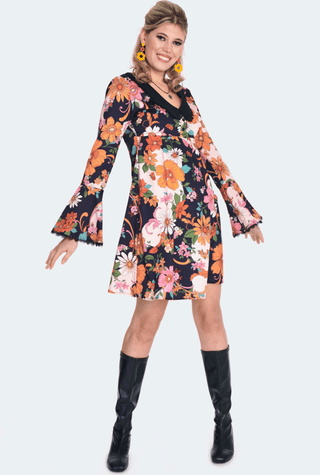 60s Floral Flared Sleeve Babydoll Dress - FINAL SALE - Sincerely Betty