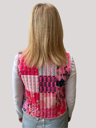 Patchwork Front Bow Quilted Vest-FINAL SALE