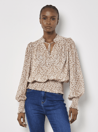 70s Ikat Swirl Shimmer Print Blouse - Sincerely Betty