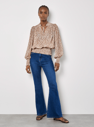 70s Ikat Swirl Shimmer Print Blouse - Sincerely Betty