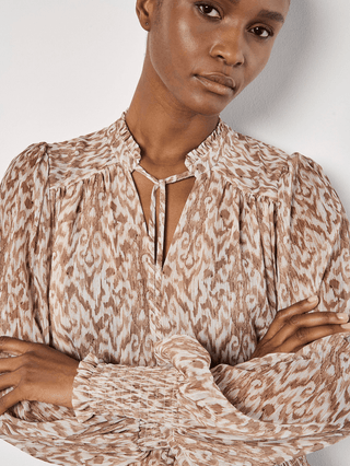 70s Ikat Swirl Shimmer Print Blouse - Sincerely Betty