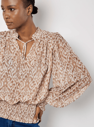 70s Ikat Swirl Shimmer Print Blouse - Sincerely Betty