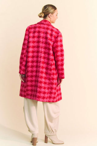 Double Breasted Houndstooth Tweed Coat