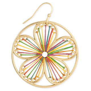 Rainbow String Art Gold Flower Earrings