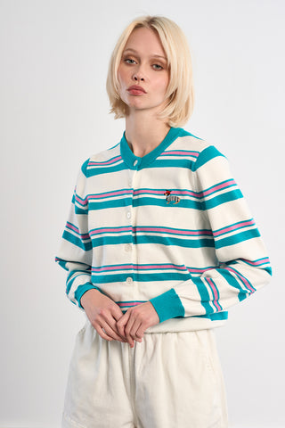 Embroidered Doggy Striped Knit Cardigan